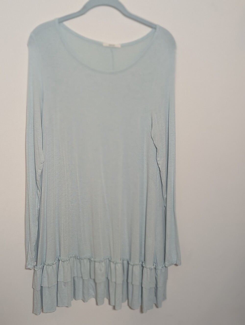 Easel Light Blue Double Ruffle Hem Long Sleeve Tunic Top Dress Size Medium